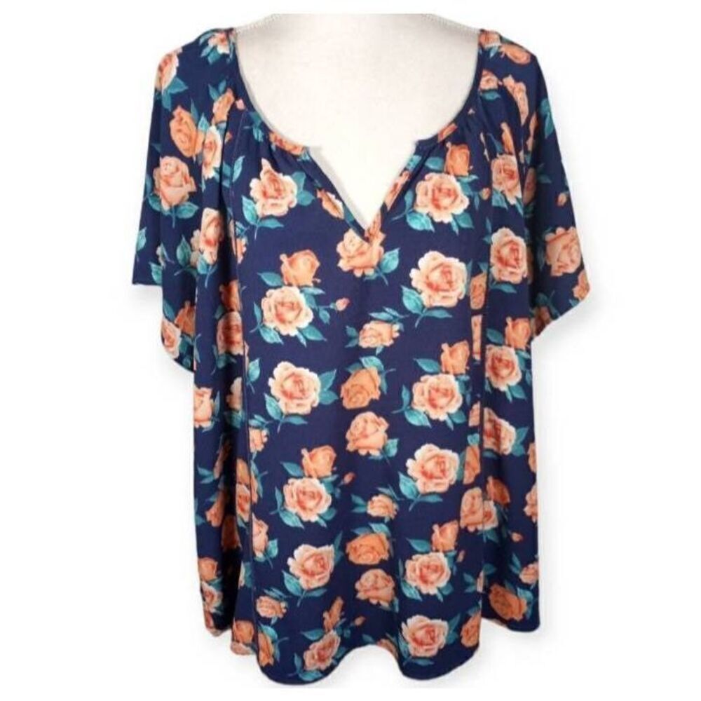 SIREN LILY NAVY & PINK FLORAL BLOUSE SZ.3X EUC.